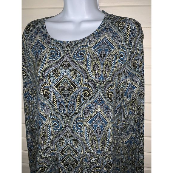 J.Jill Wearever Collection Sz MEDIUM Blue Paisley Pleated Tunic Top Stretch EUC - Picture 1 of 11